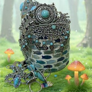 Mystery jewellery Jar all new &wearable 80 Pieces Bohemian Silver tone turquoise
